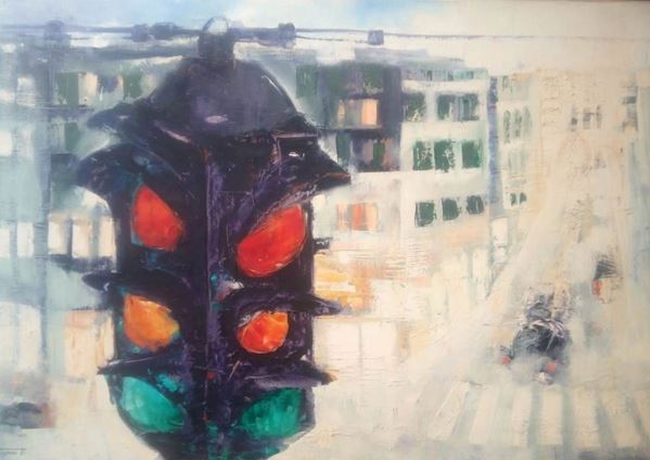 Piero Tredici : Semaforo  (1961)  - Olio su tela, - Asta Asta a tempo di Arte Moderna e Contemporanea  - Fabiani Arte