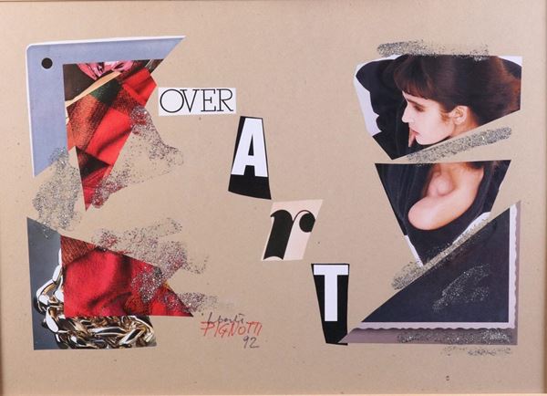 Lamberto Pignotti : Over-art  (1992)  - Tecnica mista su cartone - Asta Asta a tempo di Arte Moderna e Contemporanea  - Fabiani Arte