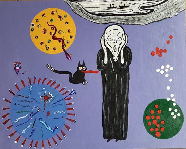 Luisa Genovesi : Virus  (2020)  - Olio e tecnica mista su cartone  telato, - Asta Arte Moderna e Contemporanea - Fabiani Arte