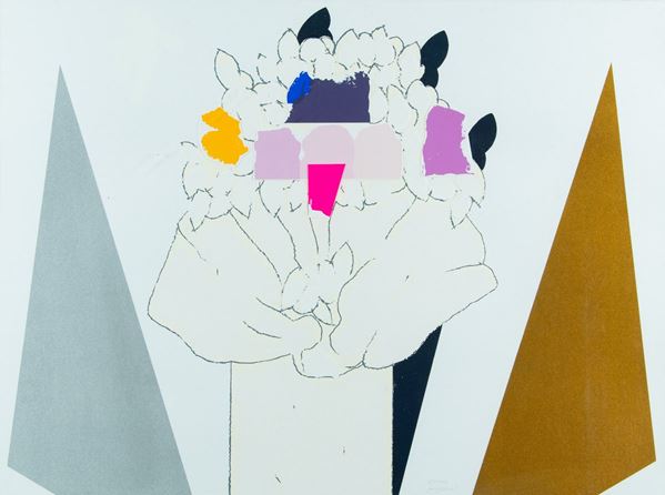 Concetto Pozzati : Fiori  - Litografia collage su cartoncino - Asta Asta 81 di Arte Moderna e Contemporanea - Fabiani Arte