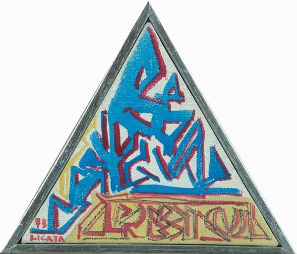 Riccardo Licata : Senza titolo  (1973)  - Tecnica mista su tela triangolare - Asta Asta 81 di Arte Moderna e Contemporanea - Fabiani Arte