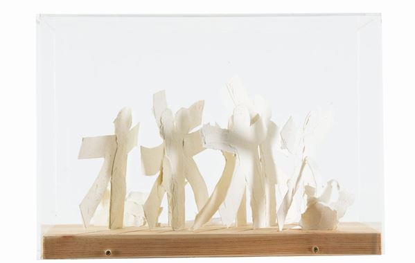 Sandro Cabrini : Happy people  (2015)  - Assemblaggio di legno e cartoncini in teca di plexiglass - Asta Asta 81 di Arte Moderna e Contemporanea - Fabiani Arte