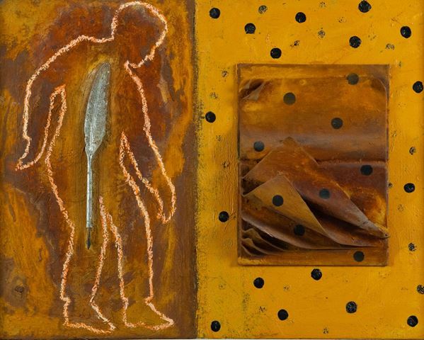 Paul Harbott : Il poeta  (2001)  - Tecnica mista con applicazioni su tela, - Asta Asta di Arte Moderna e Contemporanea - Fabiani Arte