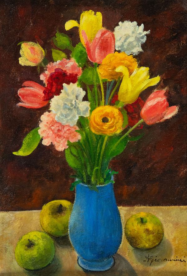 Agostino Giovannini - Vaso di fiori con mele