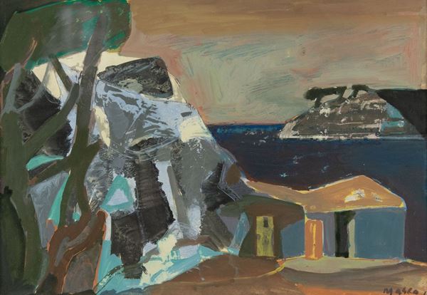 Maceo Casadei : Paesaggio  (1968)  - Olio su cartone - Asta Asta 81 di Arte Moderna e Contemporanea - Fabiani Arte