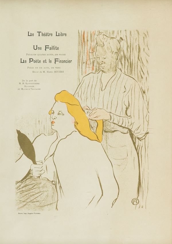 Henri Toulouse Lautrec : La voiffeuse for le theatre libre  (1893)  - Litografia a colori su carta - Asta  Arte Moderna e Contemporanea,  '800  e  '900 - Fabiani Arte