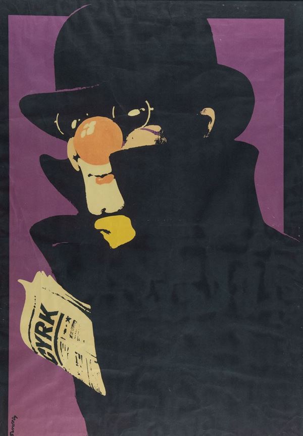 Swierzy Waldemar : Cyrk klaun z gazeta  (1975)  - Poster - Asta Asta 81 di Arte Moderna e Contemporanea - Fabiani Arte