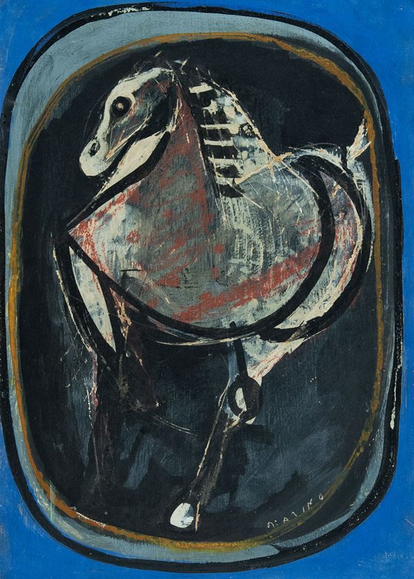 Marino Marini : Cavallo  (1952)  - Tecnica mista su carta intelata - Asta Asta 81 di Arte Moderna e Contemporanea - Fabiani Arte