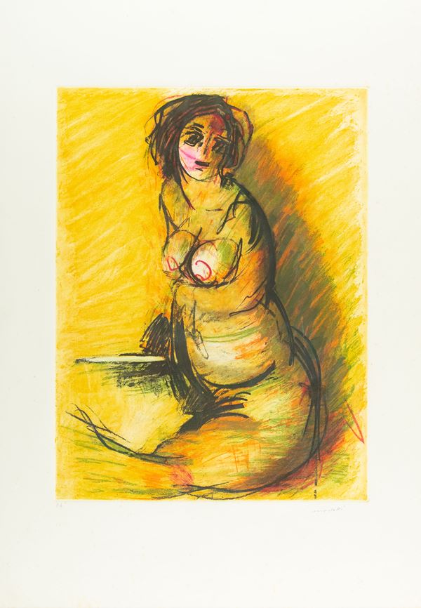 Ennio Morlotti : Figura  - Acquaforte e acquatinta di cm. 64x48, su carta di cm. 100x70 - Asta Asta 81 di Arte Moderna e Contemporanea - Fabiani Arte