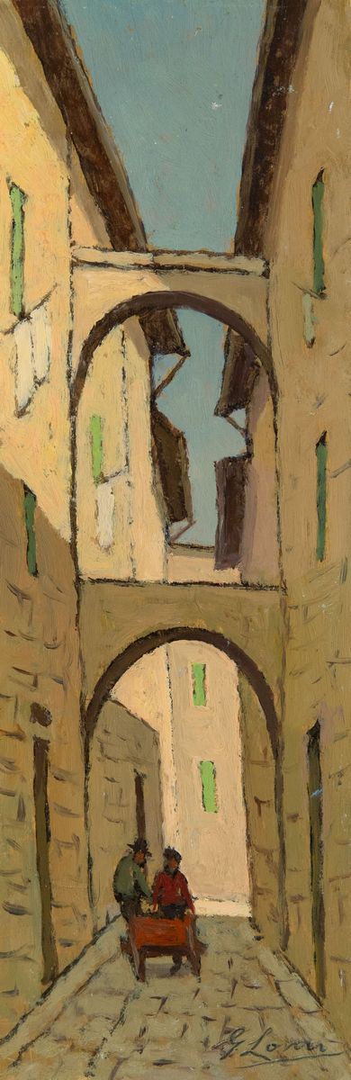 Giovanni Lomi : Vecchia San Remo  (1950 c.a)  - Olio su tavola - Asta Asta 81 di Arte Moderna e Contemporanea - Fabiani Arte