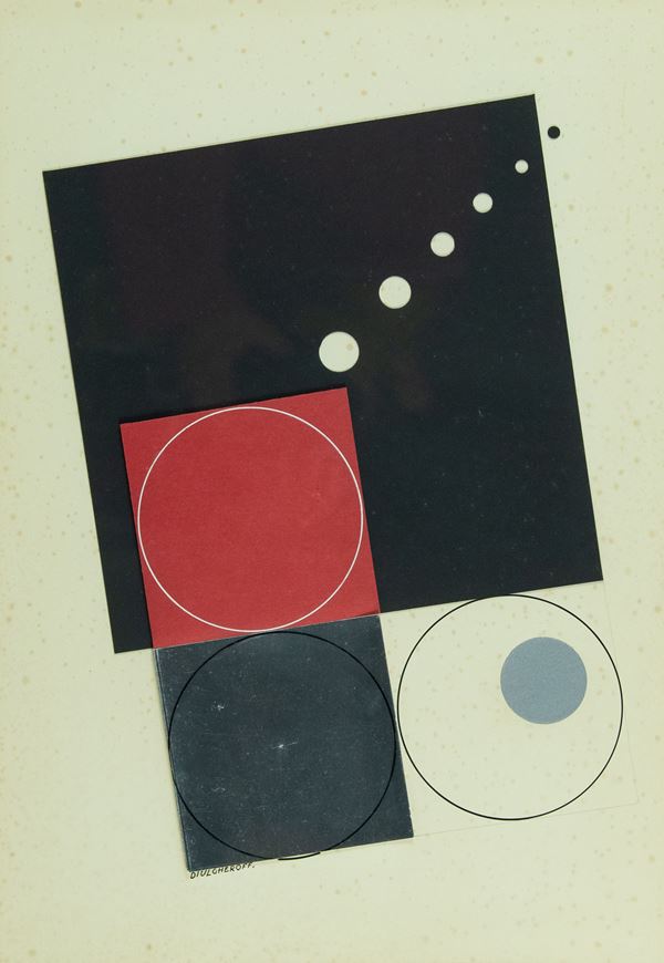 Nicolay Diulgheroff : Composizione dal ciclo spaziale  (1975)  - Collage polimaterico su cartoncino - Asta Asta di Arte Moderna e Contemporanea '800 e '900	 - Fabiani Arte