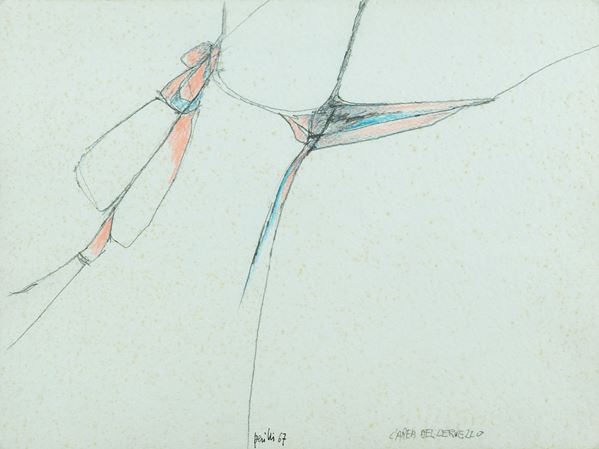 Achille Perilli : L&#39;area del cervello  (1967)  - Tecnica mista su carta - Asta Asta 81 di Arte Moderna e Contemporanea - Fabiani Arte