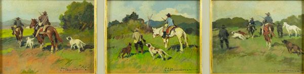 Carlo Domenici - Caccia con cavalieri e cavalli