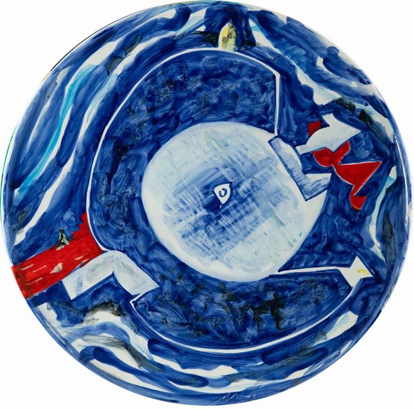 Gianni Dova : Piatto  - Ceramica dipinta - Asta Asta 81 di Arte Moderna e Contemporanea - Fabiani Arte