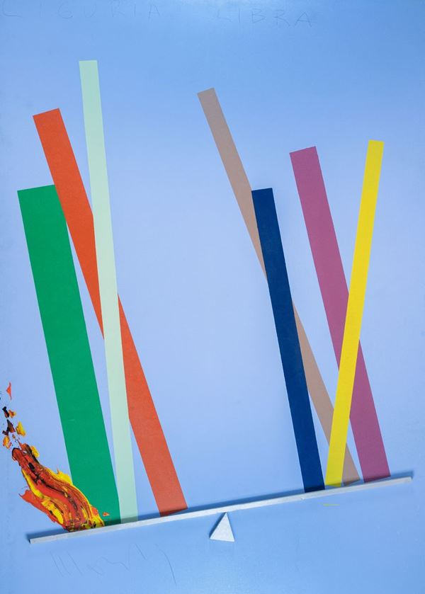 Aldo Mondino : Liguria libra  (Anni 70')  - Olio, smalti e legno su tela - Asta Asta di Arte Moderna e Contemporanea - Fabiani Arte