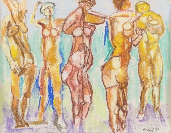Fausto Pirandello : Figure  (1960 c.a)  - Pastello su carta - Asta Arte Moderna e Contemporanea - Fabiani Arte