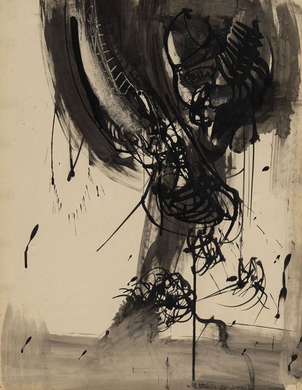 Emilio Scanavino : Senza titolo  (1963)  - China e tecnica mista su cartoncino - Asta Arte Moderna e Contemporanea - Fabiani Arte