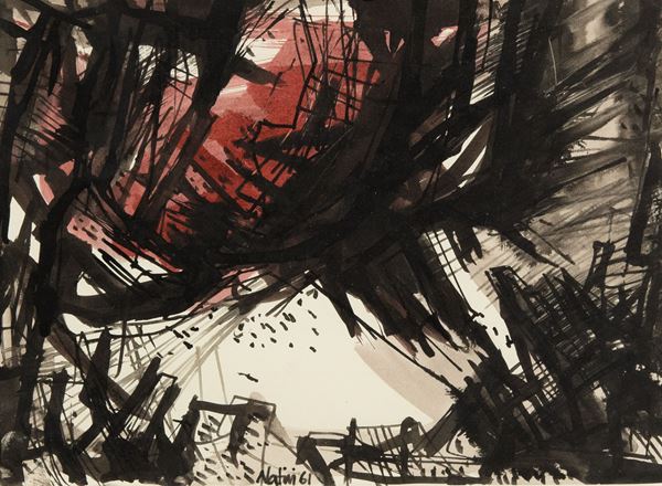 Gualtiero Nativi : Senza titolo  (1961)  - China acquerellata su carta - Asta Arte Moderna e Contemporanea - Fabiani Arte