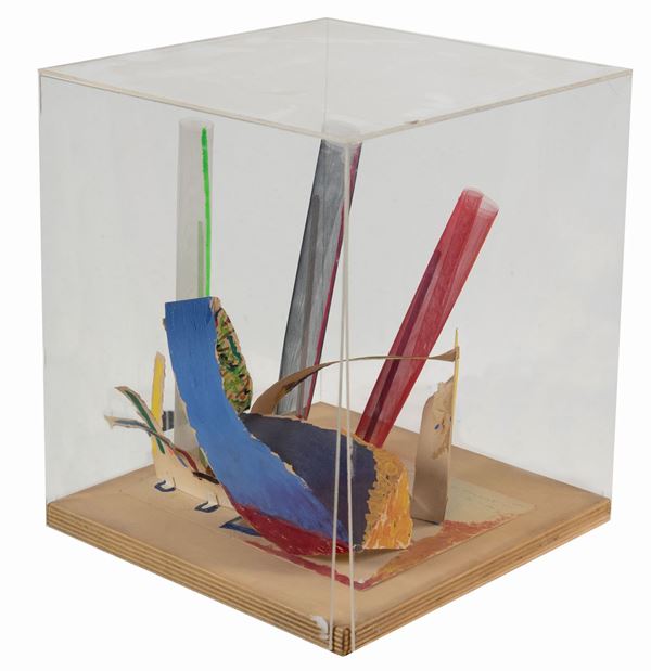 Gianfranco Chiavacci : Primi segni  (1987)  - Assemblaggio di legni, carta, vetro e tecnica mista - Asta Arte Moderna e Contemporanea - Fabiani Arte