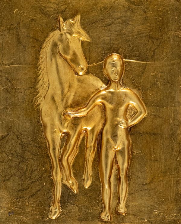 Pablo Picasso : Ragazzo e cavallo  - Bassorilievo ricoperto in foglia oro - Asta Arte Moderna e Contemporanea - Fabiani Arte