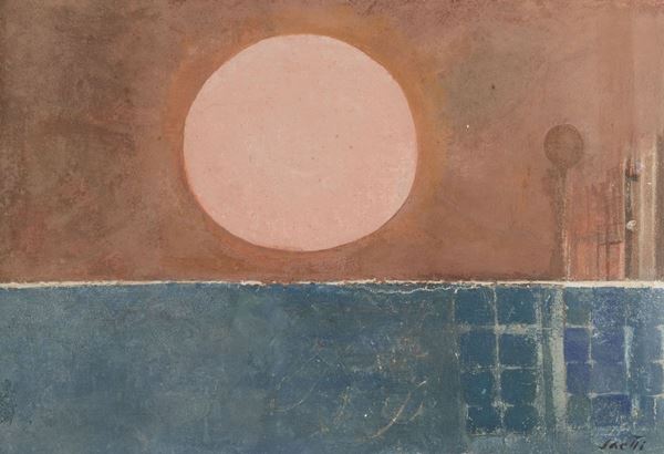 Bruno Saetti : Paesaggio dominato dal sole  (1975)  - Affresco su tela - Asta Arte Moderna e Contemporanea - Fabiani Arte