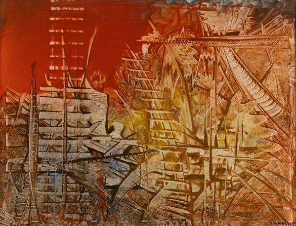 A. Guasti : Caduta del dollaro  (1972)  - Olio su tela - Asta Arte Moderna e Contemporanea - Fabiani Arte