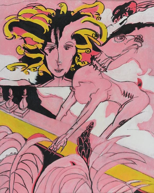 Remo Brindisi : La sepoltura dei monti  (1980)  - Tecnica mista su tela - Asta Arte Moderna e Contemporanea - Fabiani Arte