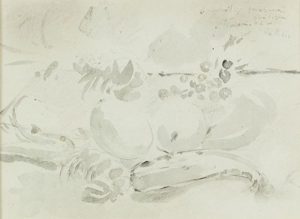 Filippo De Pisis : Natura morta  (1940)  - Matita e acquerello su carta applicata su cartoncino, - Asta Arte Moderna e Contemporanea - Fabiani Arte