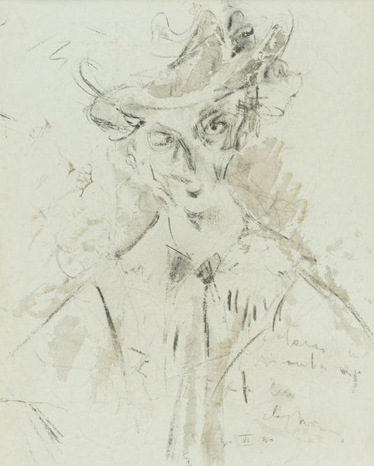 Filippo De Pisis : Ritratto con cappello  (1930)  - Matita su carta applicata su cartoncino, - Asta Arte Moderna e Contemporanea - Fabiani Arte