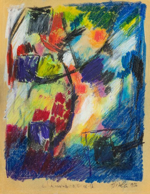 Renato Birolli : Composizione  (1956)  - Pastello a cera su carta - Asta Arte Moderna e Contemporanea - Fabiani Arte