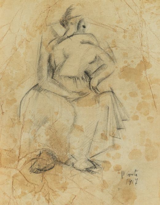 Primo Conti : Figura  (1917)  - Carboncino su carta - Asta Arte Moderna e Contemporanea - Fabiani Arte