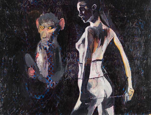 Dormice (Heinrich Nicolaus, Dougal Graham, Sawan Yawnghwe) : Monkey lapdance  (2003)  - Olio su tela - Asta Arte Moderna e Contemporanea - Fabiani Arte