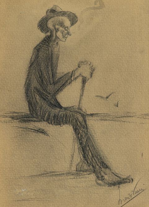 Lorenzo Viani : Personaggio viareggino  (1912/15)  - Matita su carta - Asta Arte Moderna e Contemporanea - Fabiani Arte