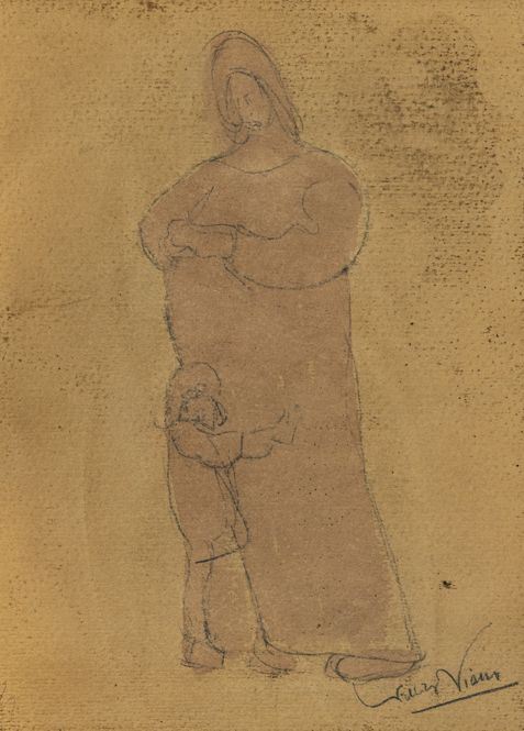 Lorenzo Viani : Maternit&#224;  (1930 c.a)  - Matita e china su carta - Asta Arte Moderna e Contemporanea - Fabiani Arte