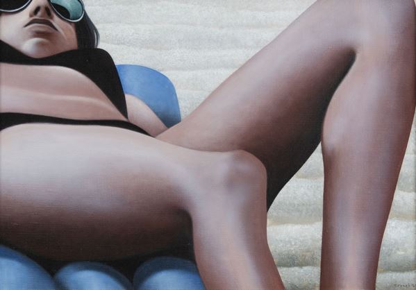 Angelo Titonel : Figura sdraiata  (1975)  - Olio su tela, - Asta Arte Moderna e Contemporanea - Fabiani Arte