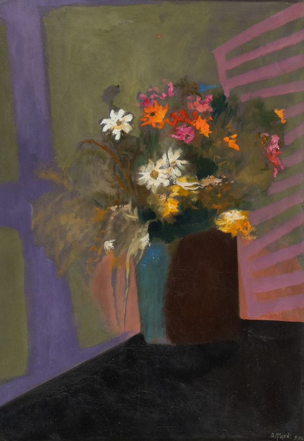 Ugo Attardi : Vaso di fiori  (1976)  - Olio su tela, - Asta Arte Moderna e Contemporanea - Fabiani Arte
