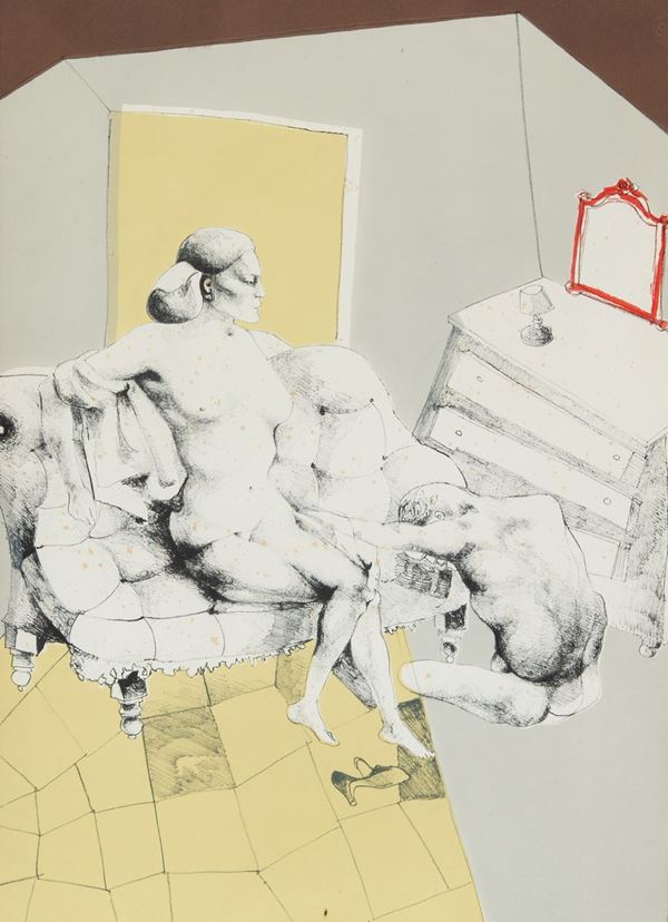 Ugo Attardi : Nudo seduto  (1969)  - Litografia su carta, - Asta Arte Moderna e Contemporanea - Fabiani Arte
