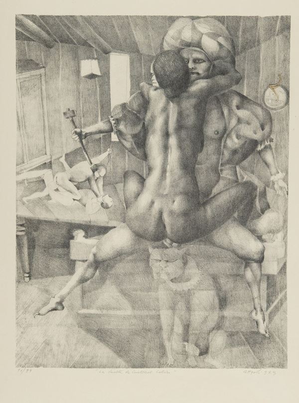 Ugo Attardi : La vuelta de Crist&#242;bal col&#242;n  (1979)  - Litografia su carta - Asta Arte Moderna e Contemporanea - Fabiani Arte