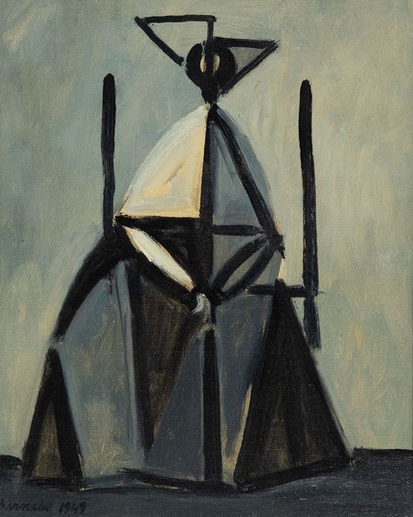 Duilio Barnab&#233; : Figura  (1949)  - Olio su tela applicata su tavola, - Asta Arte Moderna e Contemporanea - Fabiani Arte