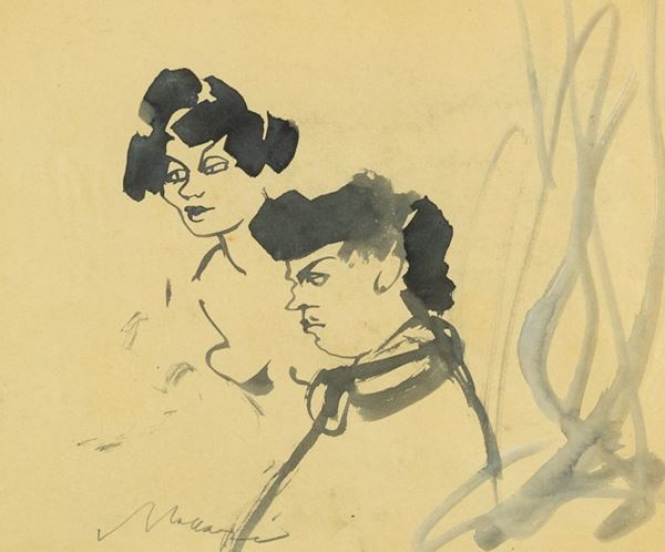 Mino Maccari : Amanti  (1952)  - China su carta - Asta Arte Moderna e Contemporanea - Fabiani Arte