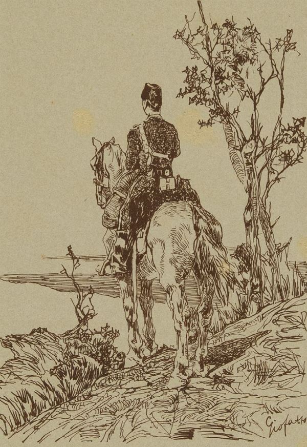 Giovanni Fattori : Artigliere in vedetta  (1884)  - Litografia su carta - Asta Arte Moderna e Contemporanea - Fabiani Arte