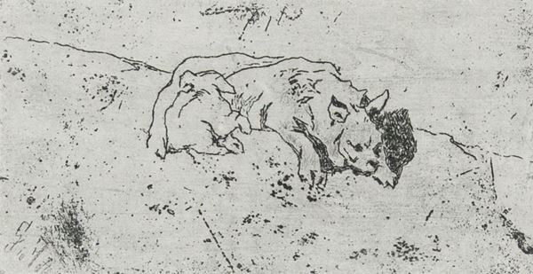 Giovanni Fattori : Cane con cucciolo  - Acquaforte di cm. 7,3x13,8 - Asta Arte Moderna e Contemporanea, '800 e'900 - Fabiani Arte
