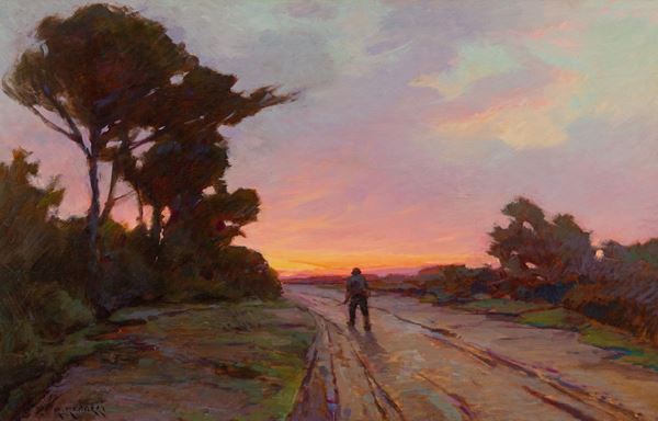 Renuccio Renucci - Paesaggio con figura al tramonto