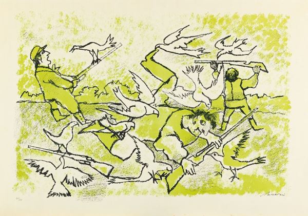 Mino Maccari : Caccia  - Litografia su carta, - Asta Arte Moderna e Contemporanea - Fabiani Arte