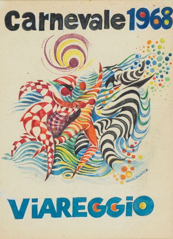 Uberto Bonetti : Carnevale di Viareggio  (1968)  - Tecnica mista su carta - Asta  Arte Moderna e Contemporanea,  '800  e  '900 - Fabiani Arte