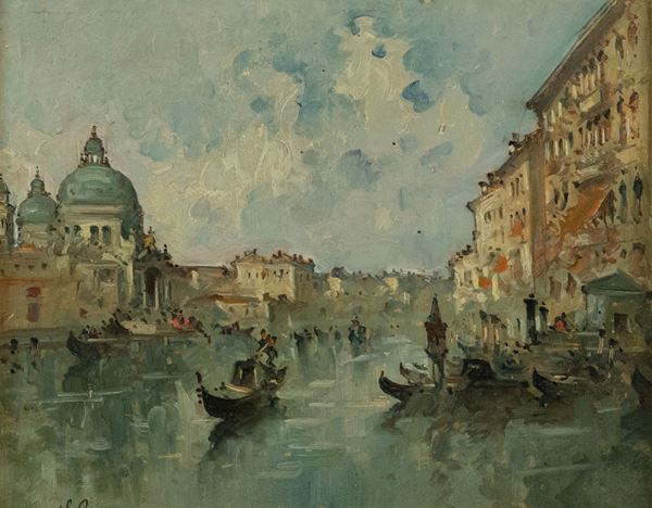Leonardo Bazzaro : Venezia  - Olio su tavola, - Asta Arte Moderna e Contemporanea, '800 e'900 - Fabiani Arte