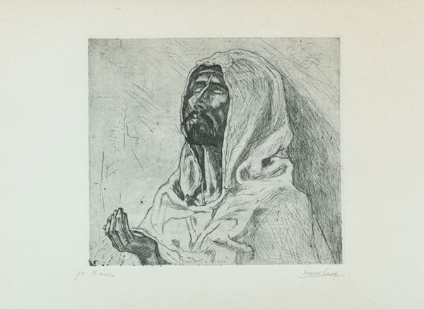 Moses Levy : Il cieco  (1911)  - Acquaforte di cm. 24x26, su cartoncino di cm. 35x50, es. P.a. - Asta Arte Moderna e Contemporanea, '800 e'900 - Fabiani Arte