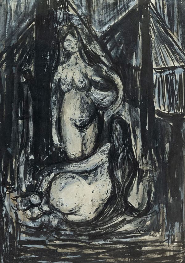 Pietro Bernardini : Nudi  (1963)  - Tecnica mista su carta - Asta Asta di Arte Moderna e Contemporanea '800 e '900	 - Fabiani Arte