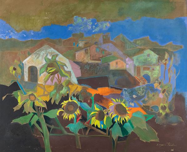 Eugenio Pardini - Paesaggio con girasoli
