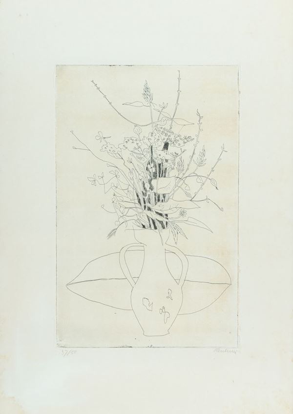 Enrico Paulucci : Vaso di fiori  - Acquaforte di cm. 49x31,5 - Asta Arte Moderna e Contemporanea, '800 e'900 - Fabiani Arte